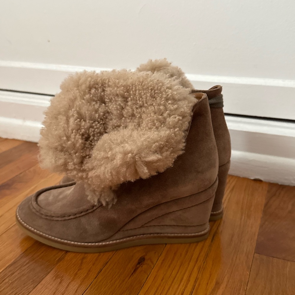 Chloe Suede Tan Wedge Ankle Boots